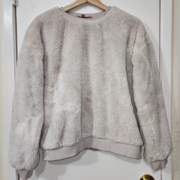 Philosophy Republic Clothing Gray Faux Fur sizeM Crew Neck Sweater Fuzzy Long - Picture 5 of 9
